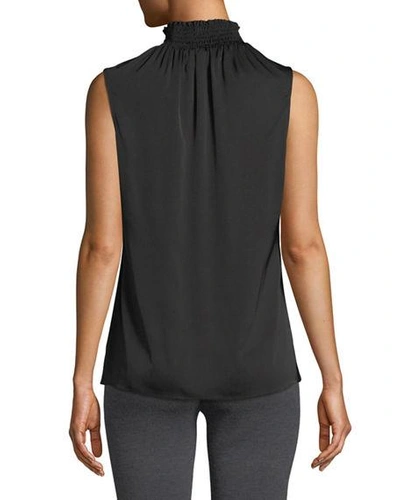 Shop Kobi Halperin Velma Sleeveless Smock-neck Silk Blouse In Black