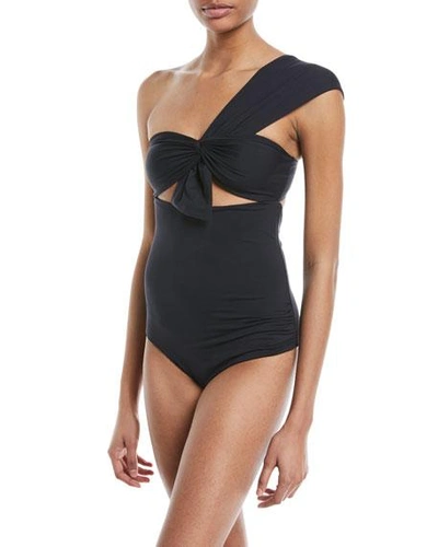 Shop Marysia Venice One-shoulder Maillot Swimsuit In Black