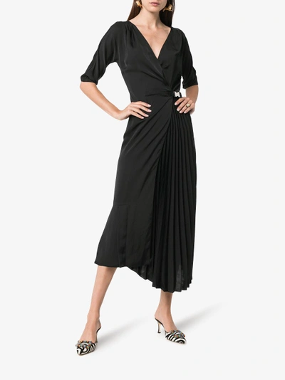 Shop Prada Tulle Midi-dress With Pleats In Black