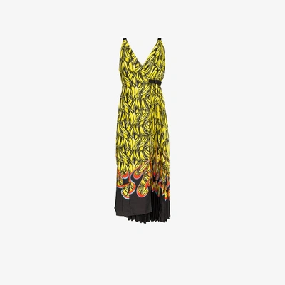 Shop Prada Sleeveless Banana Flame Print Dress In Yellow/orange
