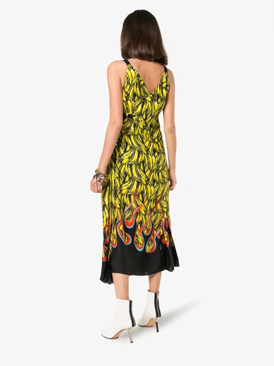Shop Prada Sleeveless Banana Flame Print Dress In Yellow/orange