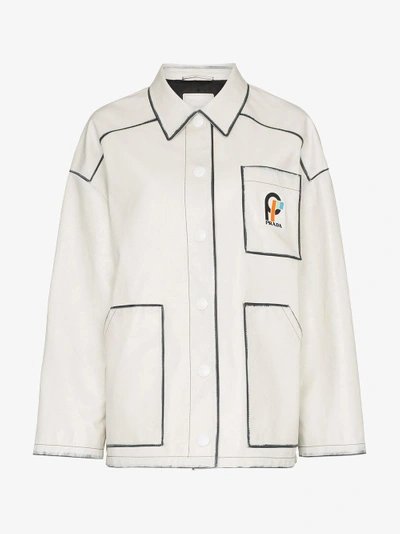 Shop Prada Leather Logo Pocket Jacket In White