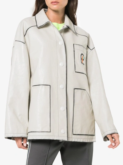 Shop Prada Leather Logo Pocket Jacket In White