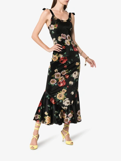 Shop Attico Printed Strappy Velvet Dress In Black