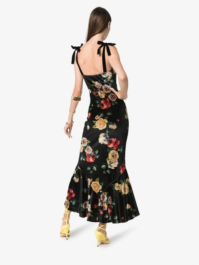 Shop Attico Printed Strappy Velvet Dress In Black