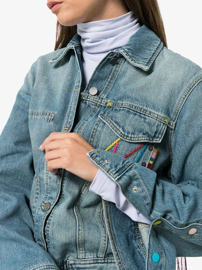 Shop Mira Mikati Oversized Tasselled Cotton Blend Denim Jacket In Blue