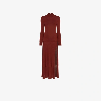 Shop Jacquemus Long Sleeve Turtle Neck Maxi Dress In Red