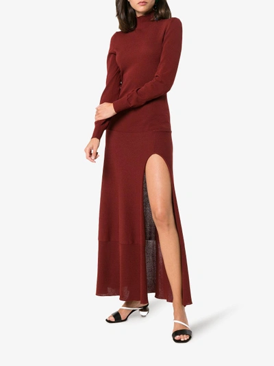 Shop Jacquemus Long Sleeve Turtle Neck Maxi Dress In Red