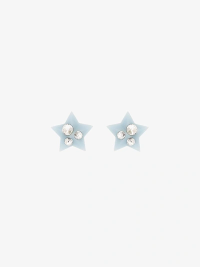 Shop Miu Miu Metallic Crystal Star Clip-on Earrings In Blue