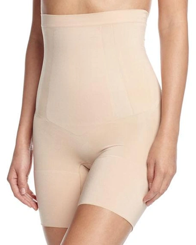 Shop Spanx Oncore High-waisted Mid-thigh Shorts In Soft Nude