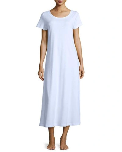 Shop P Jamas Butterknit Short-sleeve Long Gown In Blue