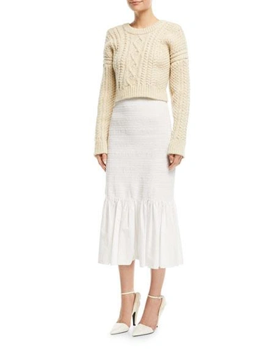 Shop Calvin Klein 205w39nyc Fitted Cotton Midi Skirt In White