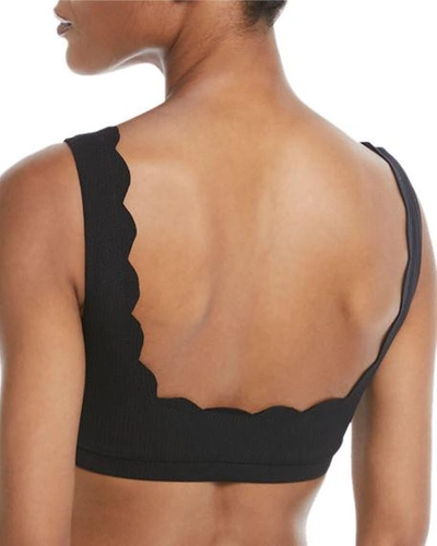Shop Marysia Palm Springs Scalloped Lace-up Swim Top, White In Black
