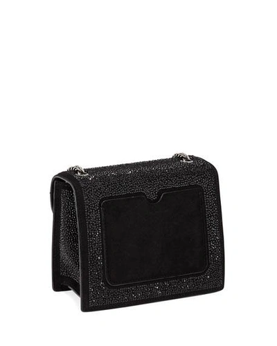 Shop Oscar De La Renta Mini Tro Crystal Suede Crossbody Bag In Black