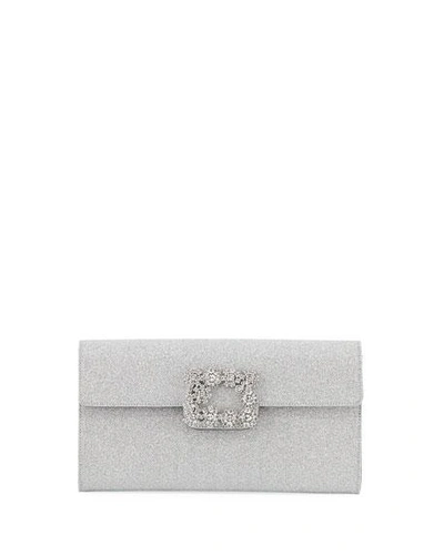 Roger Vivier Floral Crystal-buckle Glitter Fabric Envelope Clutch Bag In Silver
