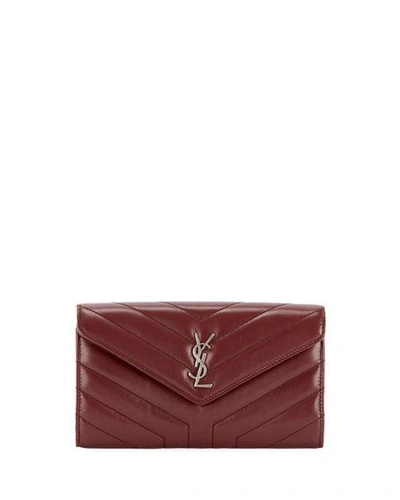 Shop Saint Laurent Loulou Monogram Ysl Continental V-flap Wallet In Burgundy