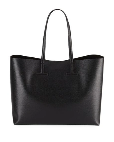 Shop Tom Ford Medium T Saffiano Leather Tote Bag In Black