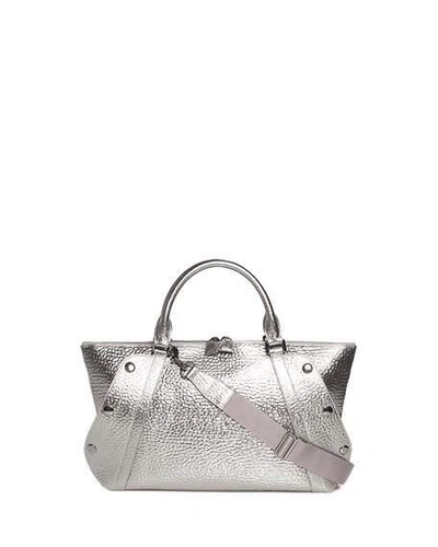 Shop Akris Aimee Small Metallic Hammered Leather Satchel Bag In Silver