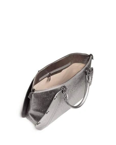 Shop Akris Aimee Small Metallic Hammered Leather Satchel Bag In Silver