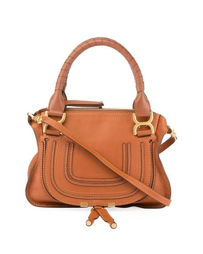 Shop Chloé Marcie Small Double-carry Satchel Bag In Tan
