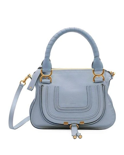 Shop Chloé Marcie Small Double-carry Satchel Bag In Light Blue