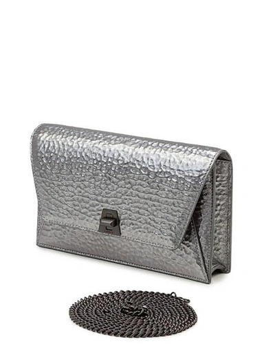 Shop Akris Anouk Hammered Leather Envelope Clutch Bag In Pewter