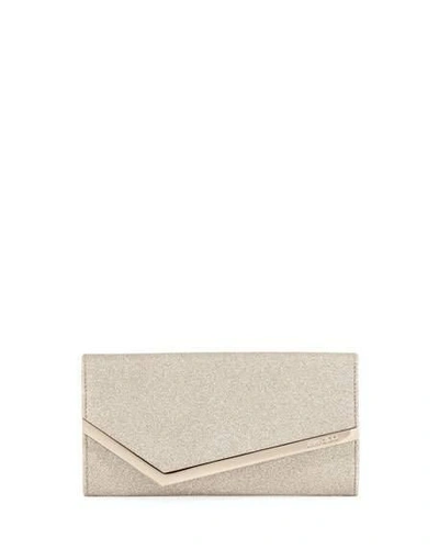 Shop Jimmy Choo Emmie Glitter Leather Clutch Bag In Platinum Ice