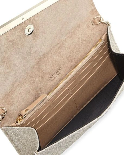 Jimmy Choo Emmie Glitter Leather Clutch Bag In Platinum Ice
