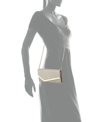 Jimmy Choo Emmie Glitter Leather Clutch Bag In Platinum Ice
