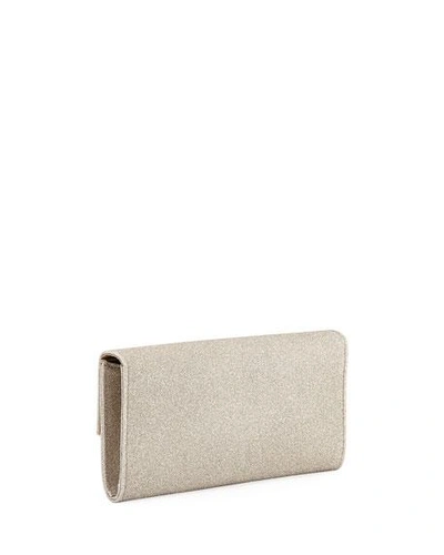 Shop Jimmy Choo Emmie Glitter Leather Clutch Bag In Platinum Ice