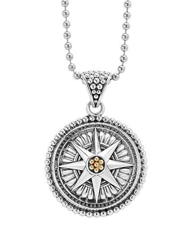 Shop Lagos Signature Caviar Compass Necklace In Silver