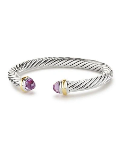 Shop David Yurman Cable Bracelet With Gemstone And 14k Gold In Silver, 7mm In Amethyst