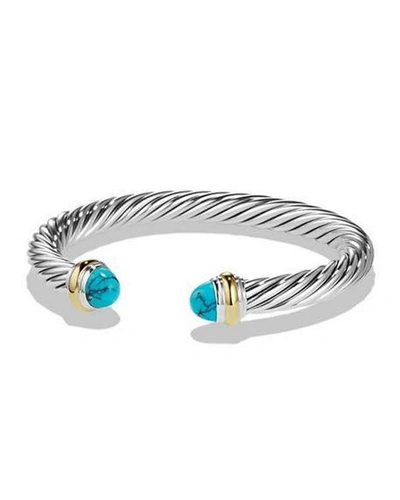 Shop David Yurman Cable Bracelet With Gemstone And 14k Gold In Silver, 7mm In Turquoise