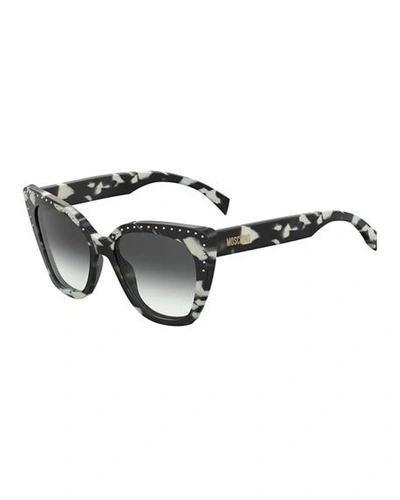 Shop Moschino Cat Eye Studded Gradient Sunglasses In Black Pattern