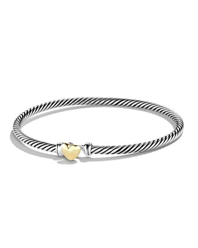 Shop David Yurman Cable Collectibles Heart Bracelet In Silver With 18k Gold, 3mm In Silver/gold