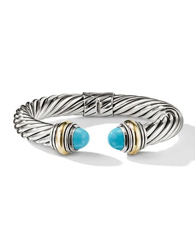 Shop David Yurman Cable Classics Silver Kick Cuff Bracelet W/ 14k Gold In Turquoise