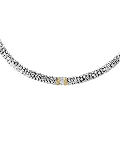 Shop Lagos Caviar Lux Diamond Station Necklace In Silver