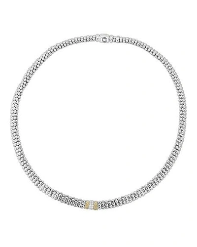 Shop Lagos Caviar Lux Diamond Station Necklace In Silver