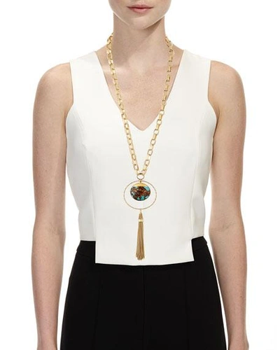 Shop Devon Leigh Turquoise & Bronzite Tassel Pendant Necklace In Gold
