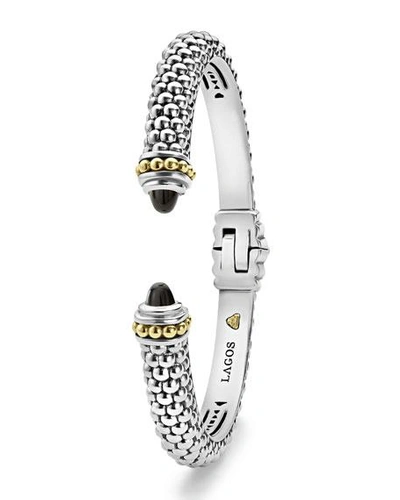 Shop Lagos 8mm Sterling Silver Caviar Hinge Cuff Bracelet In Onyx