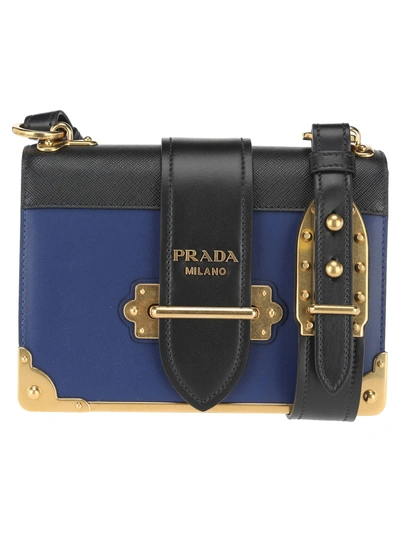 Shop Prada Cahier In Blue + Black