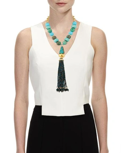 Shop Devon Leigh Turquoise & Chrysoprase Tassel Necklace