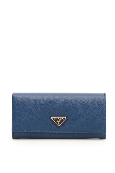 Shop Prada Saffiano Wallet In Bluette|blu
