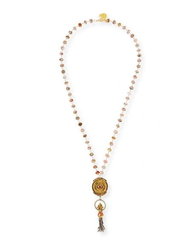 Shop Devon Leigh Long Rhodochrosite & Mini Tassel Necklace In Gold