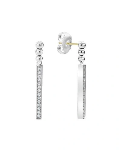 Shop Lagos Caviar Spark Diamond Small Linear Drop Earrings In Silver