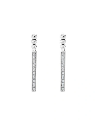 Shop Lagos Caviar Spark Diamond Small Linear Drop Earrings In Silver