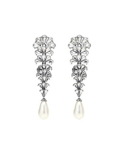 Shop Ben-amun Crystal Fan Earrings W/ Pearly Teardrop In Silver