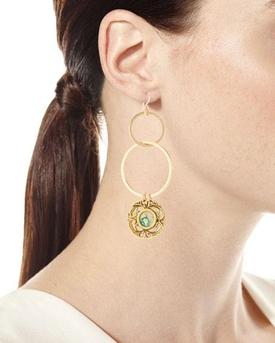 Shop Devon Leigh Opalescent Double-link Earrings In Gold