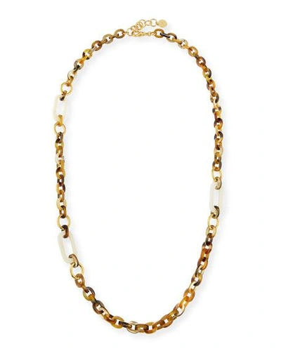 Shop Nest Jewelry Horn Link Necklace W/ Bone & Golden Accents, 36" In Yellow/white