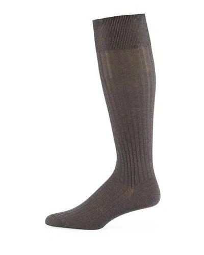 Shop Pantherella Over-the-calf Ribbed Lisle Socks In Dark Gray